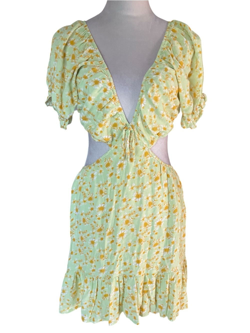 Sophie Rue Yellow Daisy Print Cut-Out Mini Dress